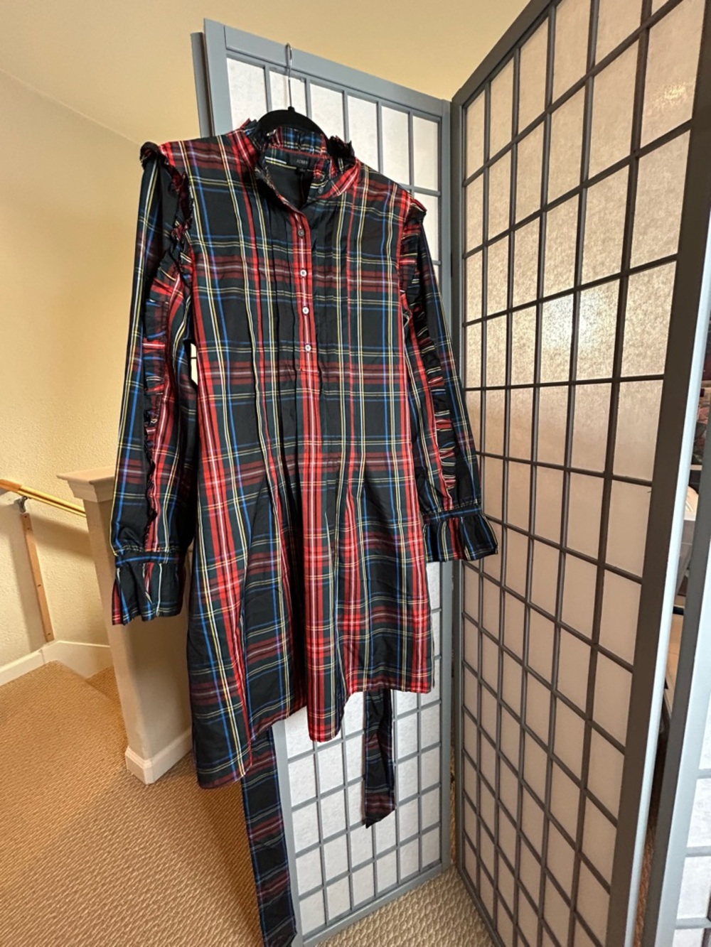 NWT J. Crew Red and Navy Plaid Button-Front Shirt Dress